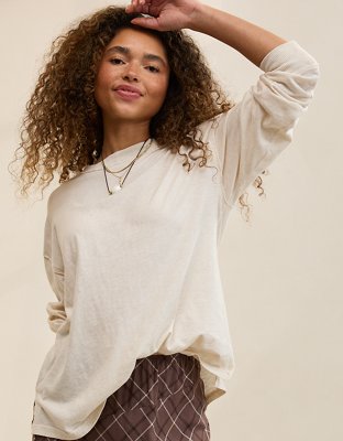 Aerie Cozy Oversized Long Sleeve Boyfriend T-Shirt