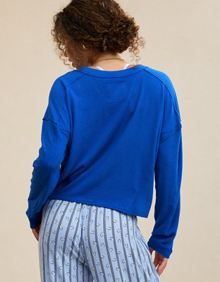 Женская футболка Aerie Happy Snit Henley, цвет: Кобальтовый — фото 2
