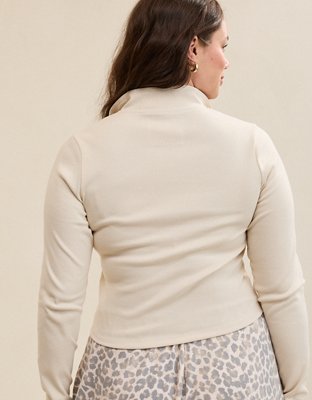 Женская футболка Aerie Long Sleeve Quarter Zip, цвет: Cake Batter — фото 3