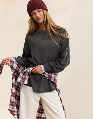 Aerie Cozy Oversized Long Sleeve Boyfriend T-Shirt