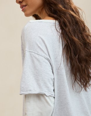 Aerie Cozy Oversized Layered Off-The-Shoulder Boyfriend T-Shirt