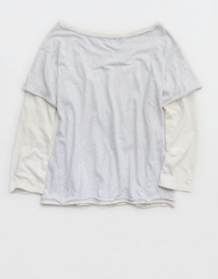 Aerie Cozy Oversized Layered Off-The-Shoulder Boyfriend T-Shirt