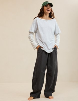 Aerie Cozy Oversized Layered Off-The-Shoulder Boyfriend T-Shirt