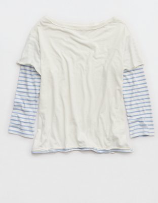 Aerie Cozy Oversized Layered Off-The-Shoulder Boyfriend T-Shirt