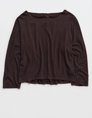 Женская футболка Aerie Happy Snit Off-The-Shoulder, цвет: Глубокий земляной — фото 3