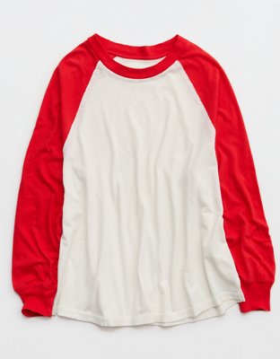 Женская футболка Aerie Cozy Oversized Baseball Boyfriend, цвет: Яркий красный — фото 3
