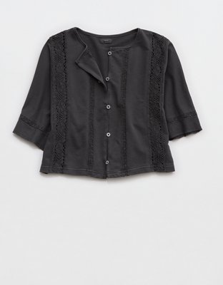 Aerie Short Sleeve Crochet Cardigan
