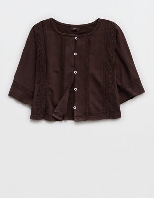 Aerie Short Sleeve Crochet Cardigan