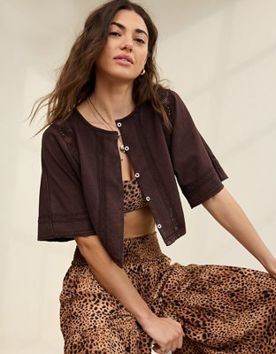 Aerie Fleece Aerie Classic Easy Cardigan American Eagle Waffle