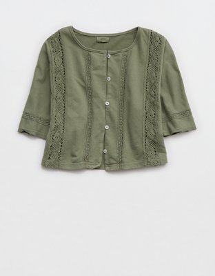 Aerie Short Sleeve Crochet Cardigan