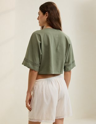 Aerie Short Sleeve Crochet Cardigan