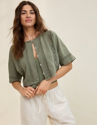 Aerie Short Sleeve Crochet Cardigan