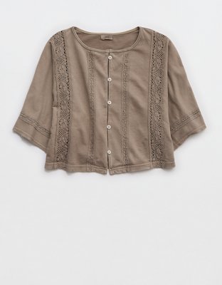 Aerie Short Sleeve Crochet Cardigan