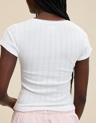 Aerie Pointelle Square Neck T-Shirt