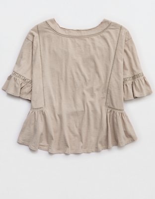 Aerie Flowy Cropped Notch Neck T-Shirt