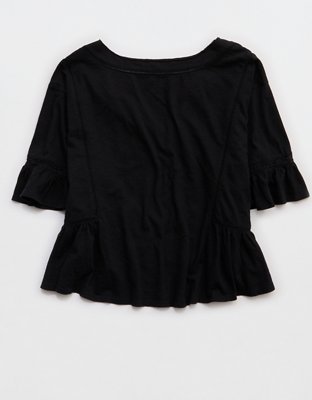 Aerie Flowy Cropped Notch Neck T-Shirt