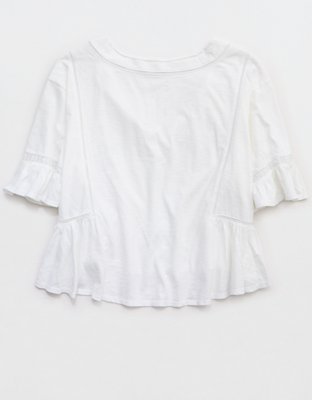 Aerie Flowy Cropped Notch Neck T-Shirt