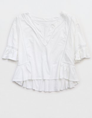 Aerie Flowy Cropped Notch Neck T-Shirt