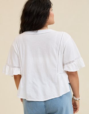 Aerie Flowy Cropped Notch Neck T-Shirt