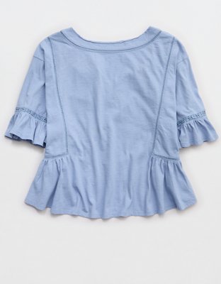 Aerie Flowy Cropped Notch Neck T-Shirt