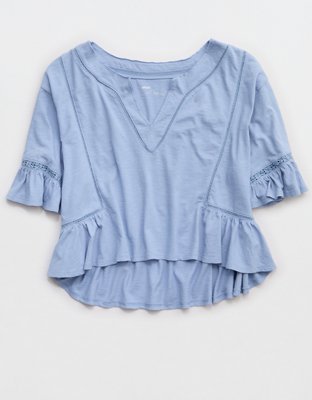 Aerie Cropped Playera Holgada con Cuello Dividido