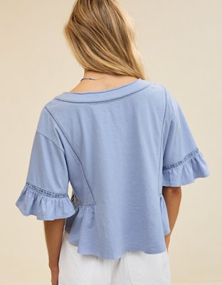 Aerie Flowy Cropped Notch Neck T-Shirt