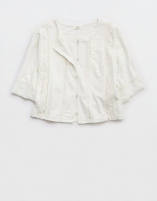 Aerie Short Sleeve Crochet Cardigan