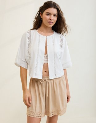 Aerie Short Sleeve Crochet Cardi