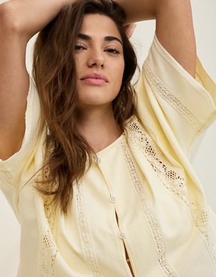 Aerie Short Sleeve Crochet Cardigan
