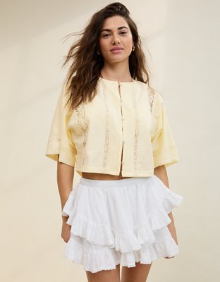 Aerie Short Sleeve Crochet Cardigan