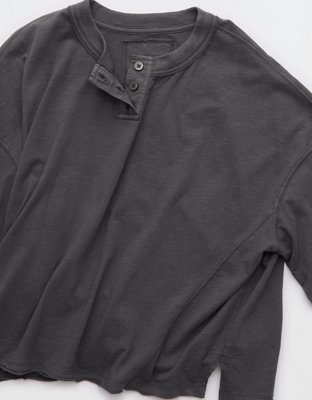 Aerie Remix Henley Cropped T-Shirt