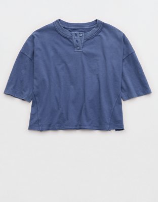 Aerie Remix Henley Cropped T-Shirt