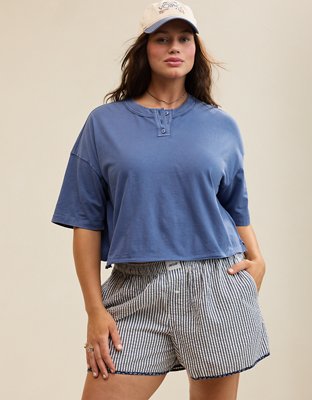 Aerie Remix Henley Cropped T-Shirt