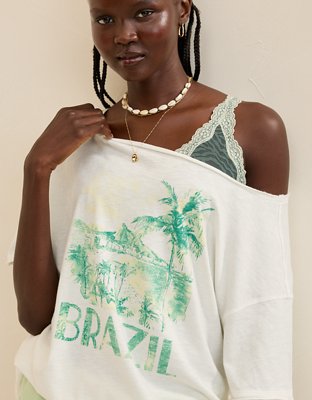 Aerie Off The Shoulder Oversized Boyfriend T-Shirt