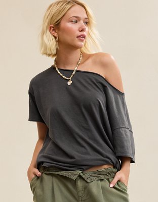 Aerie Off The Shoulder Oversized Boyfriend T-Shirt