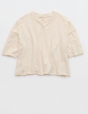 Aerie Remix Henley Cropped T-Shirt