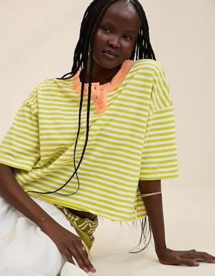 Aerie Remix Henley Cropped T-Shirt