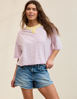 Aerie Remix Henley Cropped T-Shirt
