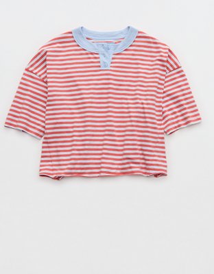 Aerie Remix Henley Cropped T-Shirt