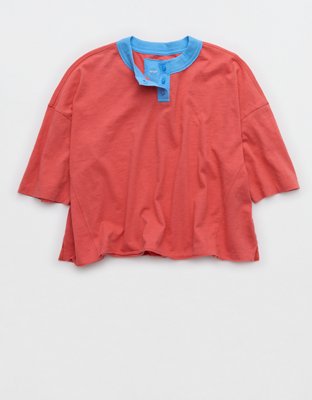 Aerie Remix Henley Cropped T-Shirt