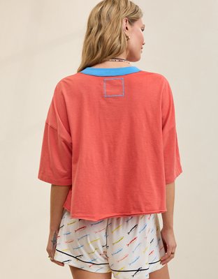 Aerie Remix Henley Cropped T-Shirt
