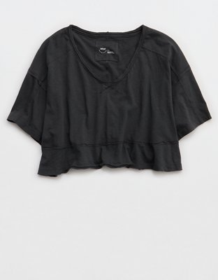 Aerie Happiest Cropped V Neck T-Shirt
