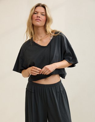 Aerie Happiest Cropped V Neck T-Shirt
