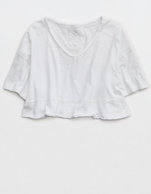 Aerie Happiest Cropped V Neck T-Shirt
