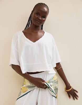 Aerie Happiest Cropped V Neck T-Shirt