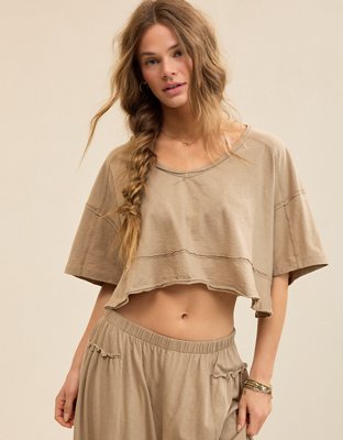 Aerie Happiest Cropped V Neck T-Shirt