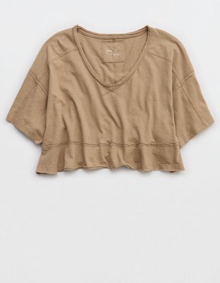 Aerie Happiest Cropped V Neck T-Shirt