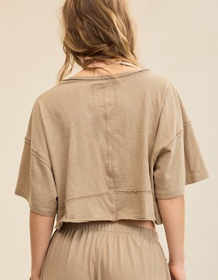 Aerie Happiest Cropped V Neck T-Shirt