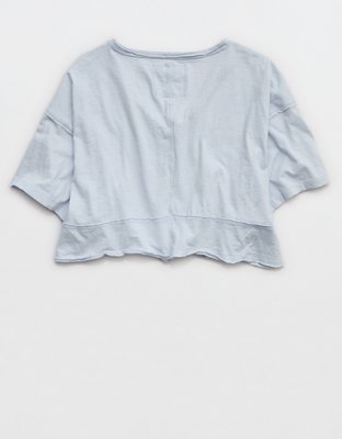 Женская футболка Aerie Happiest Cropped V Neck, цвет: Небесно-голубой — фото 4
