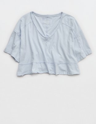 Женская футболка Aerie Happiest Cropped V Neck, цвет: Небесно-голубой — фото 3